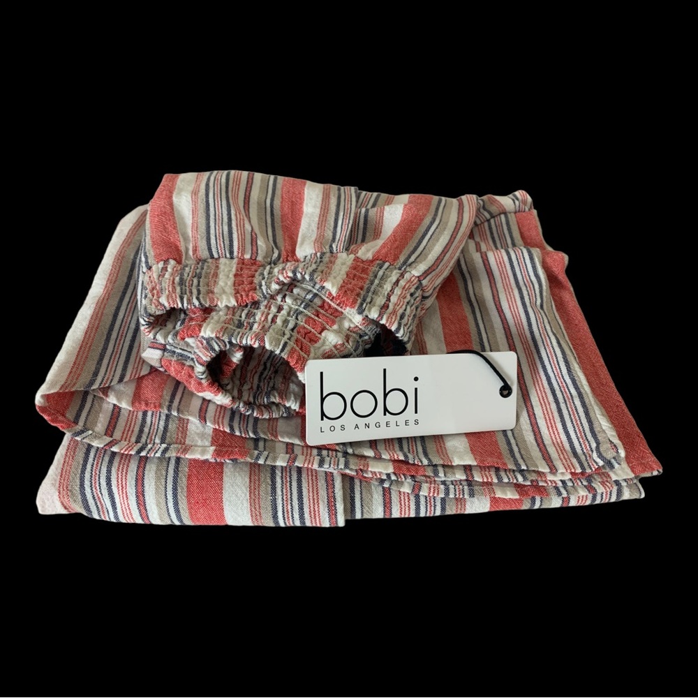 Bobi Los Angeles Red Striped Open Front Slit Wide Leg Linen Like Pants Small NWT - Picture 5 of 6